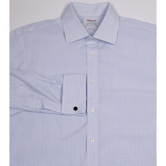 TM Lewin Blue White Checkered Regular Fit 2-Fold Cotton Dress Shirt (42) 16.5-33 - Picture 1 of 6